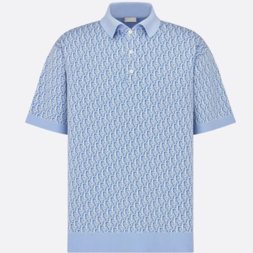 Dior Oblique Pattern Blue Polo Shirt